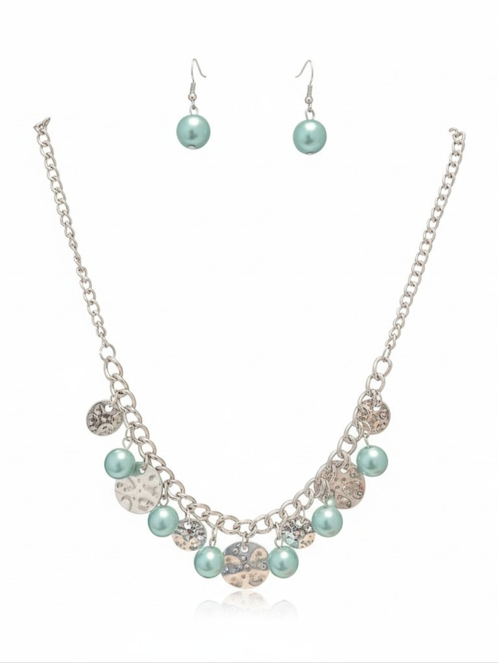 Elegant Silver and Green Necklace Set